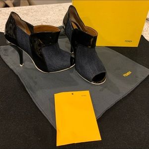 Authentic Fendi sculpted heel denim bootie